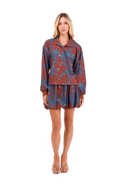 Falda Corta Coral Palmeras Terracota Mercedes Campuzano