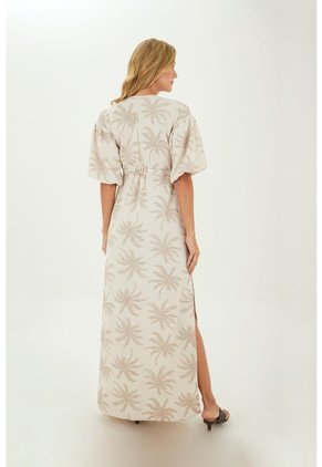Vestido Largo Celeste Beige Mercedes Campuzano