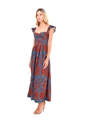 Vestido Largo Flora Palmeras Terracota Mercedes Campuzano