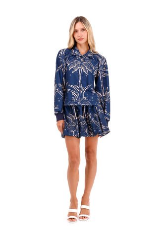 Falda Corta Coral Palmeras Azul Mercedes Campuzano Mercedes Campuzano