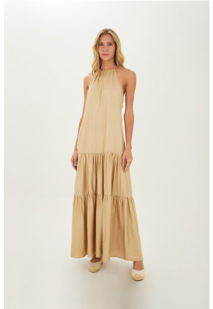 Vestido Largo Luzia Beige Mercedes Campuzano