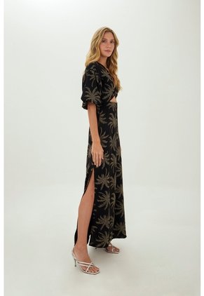 Vestido Largo Celeste Negro Mercedes Campuzano