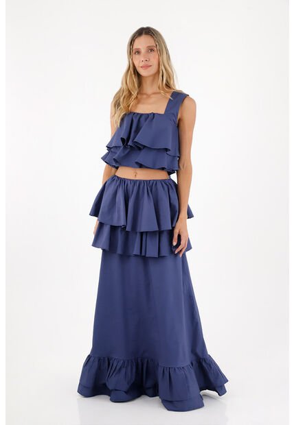 Falda Larga Brumelia Azul Oscuro Mercedes Campuzano