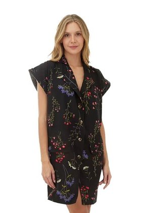 Vestido Corto Lotus Estampado Floral Negro Mercedes Campuzano