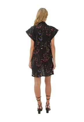 Vestido Corto Lotus Estampado Floral Negro Mercedes Campuzano