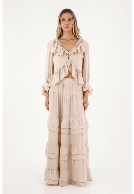 Falda Larga Julie Beige Mercedes Campuzano