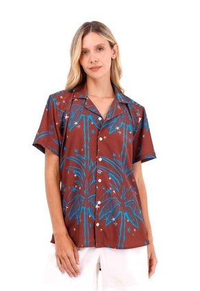 Camisa Wonder Palmeras Terracota Mercedes Campuzano