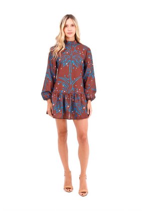 Vestido Corto Cayena Palmeras Terracota Mercedes Campuzano