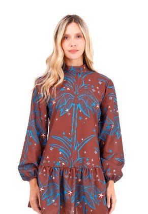 Vestido Corto Cayena Palmeras Terracota Mercedes Campuzano