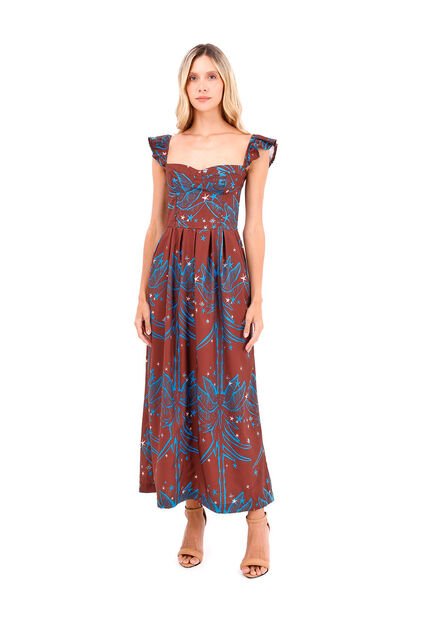 Vestido Largo Flora Palmeras Terracota Mercedes Campuzano