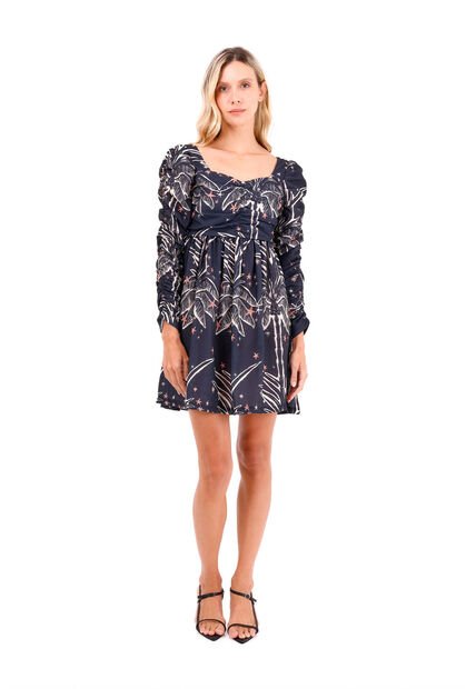 Vestido Corto Sailing Palmeras Negro Mercedes Campuzano