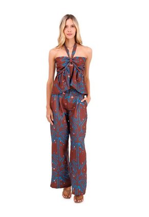 Pantalon Buena Mar Palmeras Terracota Mercedes Campuzano