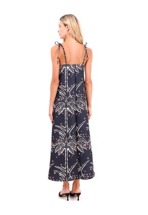 Vestido Largo Oceanic Palmeras Negro Mercedes Campuzano