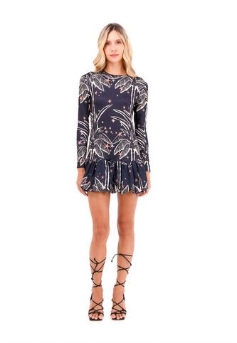 Vestido Corto Sotavento Palmeras Negro Mercedes Campuzano Mercedes Campuzano