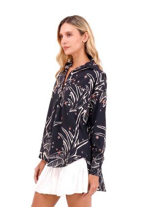 Camisa Boyfriend Haven Palmeras Negro Mercedes Campuzano