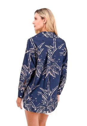 Camisa Boyfriend Haven Palmeras Azul Mercedes Campuzano