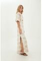 Vestido Largo Celeste Beige Mercedes Campuzano de Mercedes Campuzano