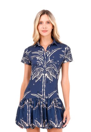 Vestido Corto Luna Palmeras Azul Mercedes Campuzano