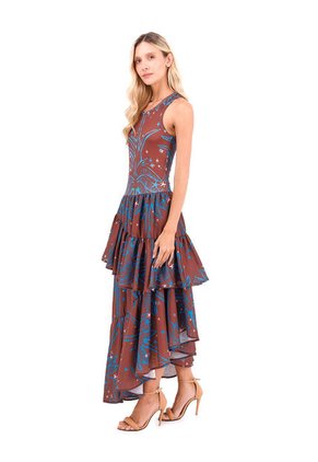 Vestido Largo Fuego Palmeras Terracota Mercedes Campuzano