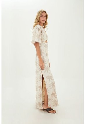 Vestido Largo Celeste Beige Mercedes Campuzano