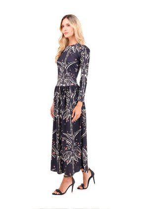 Vestido Largo Boheme Palmeras Negro Mercedes Campuzano