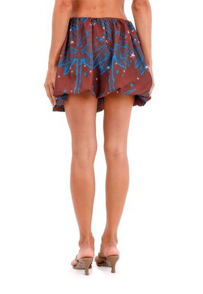 Falda Corta Coral Palmeras Terracota Mercedes Campuzano