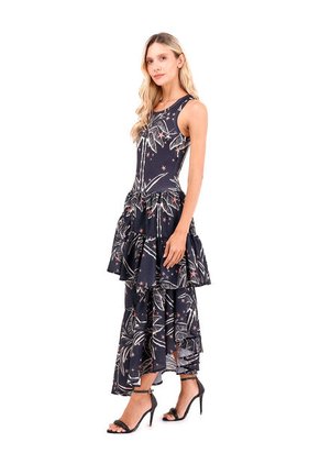 Vestido Largo Fuego Palmeras Negro Mercedes Campuzano