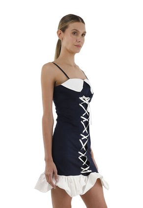 Vestido Corto Angelie Azul Oscuro Mercedes Campuzano