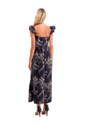 Vestido Largo Flora Palmeras Negro Mercedes Campuzano
