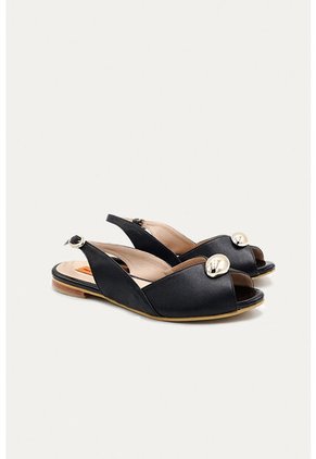 Sandalia Plana Lua Negro Mercedes Campuzano