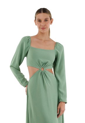 Vestido Largo Aura Verde Oscuro Mercedes Campuzano