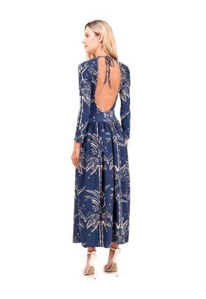 Vestido Largo Boheme Palmeras Azul Mercedes Campuzano