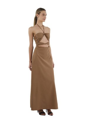 Vestido Largo Delphine Toupe Mercedes Campuzano
