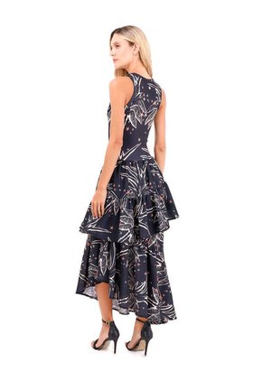 Vestido Largo Fuego Palmeras Negro Mercedes Campuzano