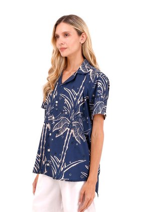 Camisa Wonder Palmeras Azul Mercedes Campuzano