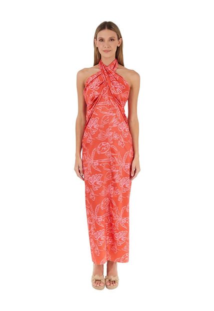 Vestido Largo Tropico Estampado Coral Mercedes Campuzano