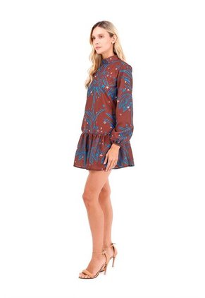 Vestido Corto Cayena Palmeras Terracota Mercedes Campuzano