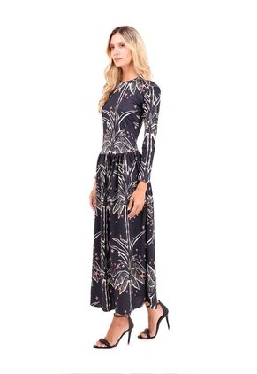 Vestido Largo Boheme Palmeras Negro Mercedes Campuzano