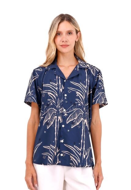 Camisa Wonder Palmeras Azul Mercedes Campuzano