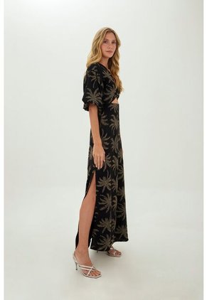 Vestido Largo Celeste Negro Mercedes Campuzano