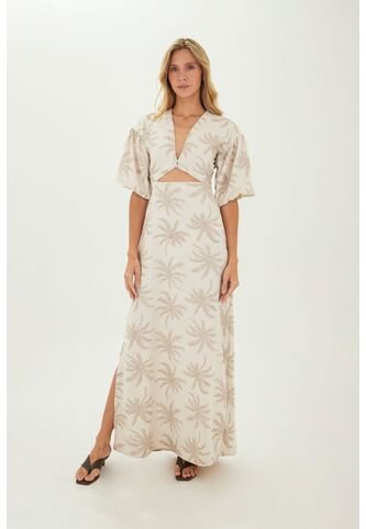 Vestido Largo Celeste Beige Mercedes Campuzano Mercedes Campuzano