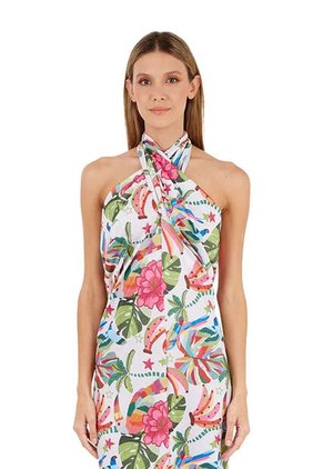 Vestido Largo Tropico Estampado Marfil Mercedes Campuzano