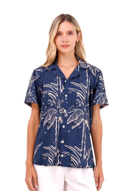 Camisa Wonder Palmeras Azul Mercedes Campuzano