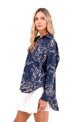 Camisa Boyfriend Haven Palmeras Azul Mercedes Campuzano
