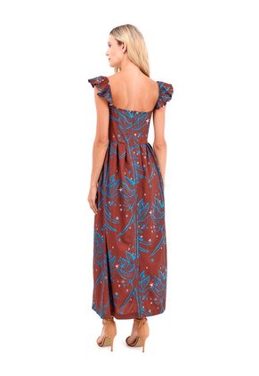 Vestido Largo Flora Palmeras Terracota Mercedes Campuzano