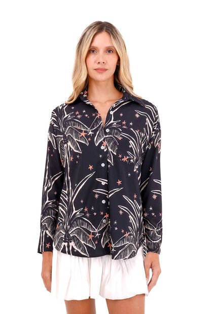 Camisa Boyfriend Haven Palmeras Negro Mercedes Campuzano