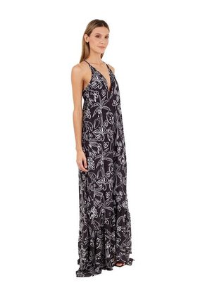 Vestido Largo Erin Estampado Negro Mercedes Campuzano