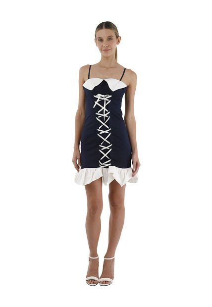 Vestido Corto Angelie Azul Oscuro Mercedes Campuzano