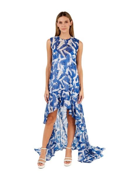 Vestido Largo Aviva Estampado Azul Mercedes Campuzano