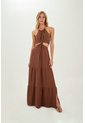 Vestido Largo Sophie Cafe Mercedes Campuzano de Mercedes Campuzano